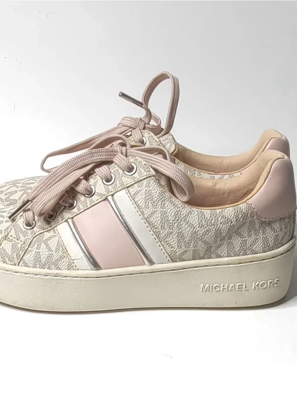 Michael Kors Beige and Pink Logo Platform Sneakers size 5.5